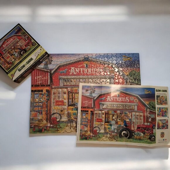 Glow Puzzle Seek Find Hidden Images Bonus 500 Piece Farm Antiques Tractor Thrift - Picture 2 of 11